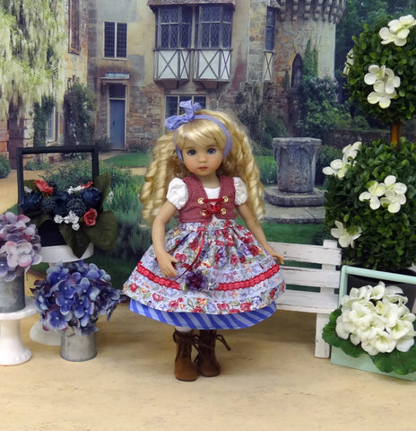 Alpine Garden - dirndl ensemble with tights & boots for Little Darling Doll or 33cm BJD