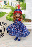 American Paisley - dress, hat, tights & shoes for Little Darling Doll or other 33cm BJD