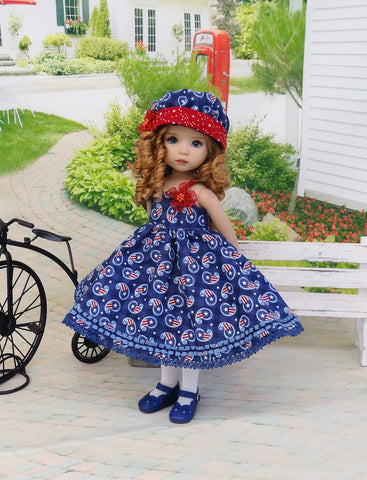 American Paisley - dress, hat, tights & shoes for Little Darling Doll or other 33cm BJD