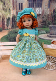 Aquamarine Garden - dress, hat, tights & shoes for Little Darling Doll or 33cm BJD