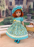 Aquamarine Garden - dress, hat, tights & shoes for Little Darling Doll or 33cm BJD