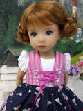 Austrian Valley  - dirndl ensemble with tights & boots for Little Darling Doll or 33cm BJD