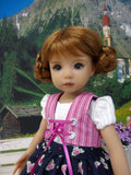 Austrian Valley  - dirndl ensemble with tights & boots for Little Darling Doll or 33cm BJD