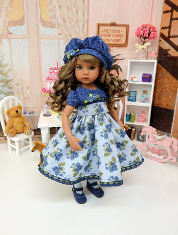Bachelor Buttons - dress, hat, tights & shoes for Little Darling Doll or 33cm BJD