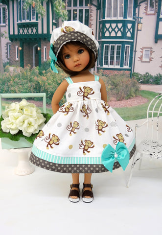 Barrel of Monkeys - dress, hat & sandals for Little Darling Doll or 33cm BJD