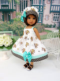 Barrel of Monkeys - dress, hat & sandals for Little Darling Doll or 33cm BJD