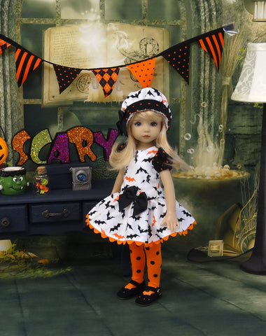 Bats in the Belfry - dress, hat, tights & shoes for Little Darling Doll or other 33cm doll