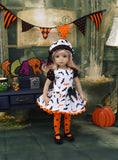 Bats in the Belfry - dress, hat, tights & shoes for Little Darling Doll or other 33cm doll