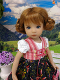 Bavarian Autumn - dirndl ensemble with tights & boots for Little Darling Doll or 33cm BJD