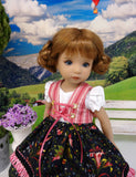 Bavarian Autumn - dirndl ensemble with tights & boots for Little Darling Doll or 33cm BJD