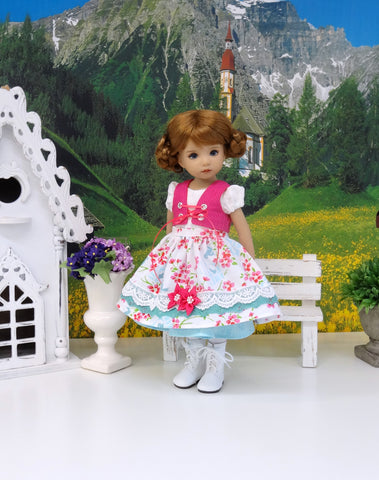 Bavarian Bluebird - dirndl ensemble with tights & boots for Little Darling Doll or 33cm BJD