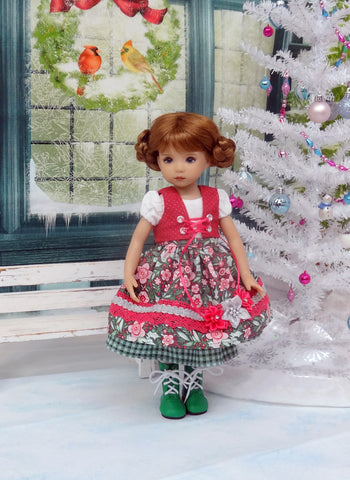 Bavarian Christmas - dirndl ensemble with tights & boots for Little Darling Doll or 33cm BJD