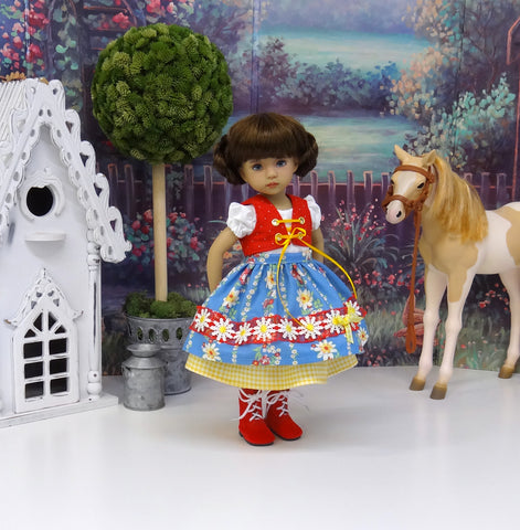 Bavarian Daisy - dirndl ensemble with tights & boots for Little Darling Doll or 33cm BJD