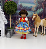 Bavarian Daisy - dirndl ensemble with tights & boots for Little Darling Doll or 33cm BJD