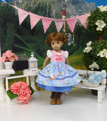 Bavarian Spring - dirndl ensemble with tights & boots for Little Darling Doll or 33cm BJD