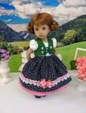 Black Forest Floral - dirndl ensemble with tights & boots for Little Darling Doll or 33cm BJD