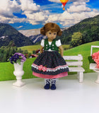 Black Forest Floral - dirndl ensemble with tights & boots for Little Darling Doll or 33cm BJD