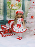Blooming Holly - dress, hat, tights & shoes for Little Darling Doll or 33cm BJD