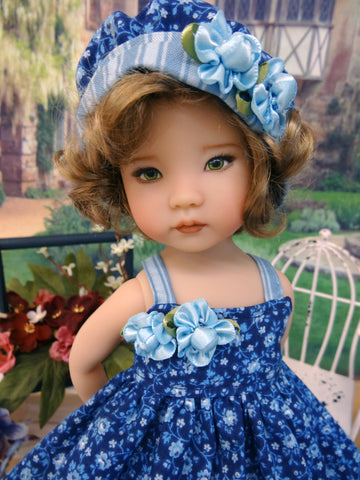 Blue Bayou - dress, hat, tights & shoes for Little Darling Doll or 33cm BJD