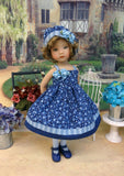 Blue Bayou - dress, hat, tights & shoes for Little Darling Doll or 33cm BJD