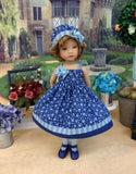 Blue Bayou - dress, hat, tights & shoes for Little Darling Doll or 33cm BJD