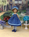 Blue Bayou - dress, hat, tights & shoes for Little Darling Doll or 33cm BJD