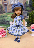 Blue Bouquet - dress, beret, tights & shoes for Little Darling Doll or other 33cm BJD