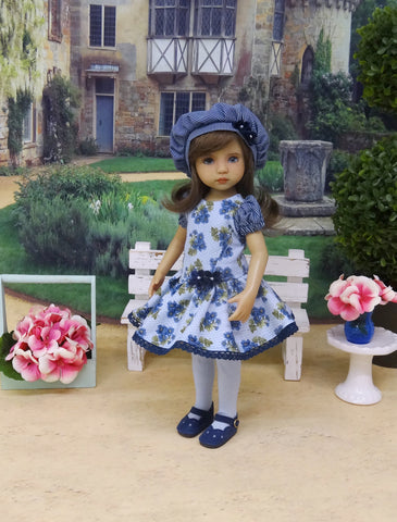 Blue Bouquet - dress, beret, tights & shoes for Little Darling Doll or other 33cm BJD