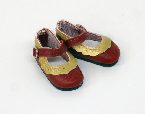 Eyelet Mary Jane Shoes - Burgundy & Gold