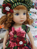 Burgundy Poinsettias - dress, hat, tights & shoes for Little Darling Doll or 33cm BJD