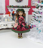 Burgundy Poinsettias - dress, hat, tights & shoes for Little Darling Doll or 33cm BJD