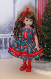 Candy Cane Lane - dress, tights & shoes for Little Darling Doll or 33cm BJD