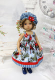 Cardinals in Blue - dress, hat, tights & shoes for Little Darling Doll or 33cm BJD