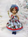 Cardinals in Blue - dress, hat, tights & shoes for Little Darling Doll or 33cm BJD