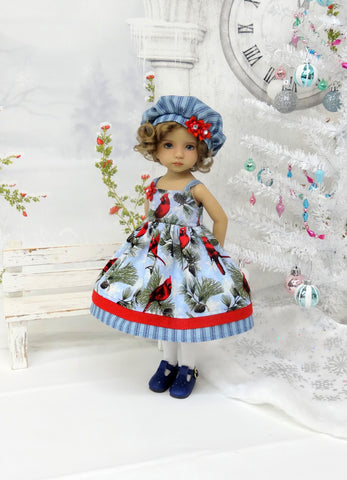 Cardinals in Blue - dress, hat, tights & shoes for Little Darling Doll or 33cm BJD