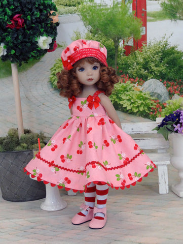 Cherry Cobbler - dress, hat, tights & shoes for Little Darling Doll