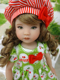 Cherry Crumble - dress, hat, socks & shoes for Little Darling Doll or 33cm BJD