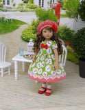 Cherry Crumble - dress, hat, socks & shoes for Little Darling Doll or 33cm BJD