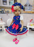 Cherry Sweet - dress, hat, tights & shoes for Little Darling Doll or 33cm BJD