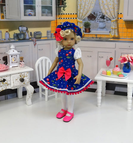 Cherry Sweet - dress, hat, tights & shoes for Little Darling Doll or 33cm BJD