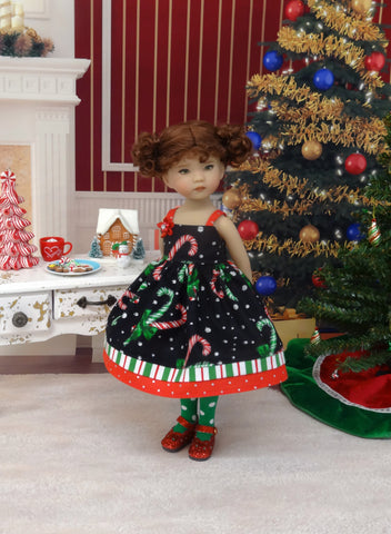 Christmas Candy Canes - dress, tights & shoes for Little Darling Doll or 33cm BJD