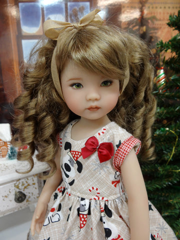Christmas Paws - dress, tights & shoes for Little Darling Doll or 33cm BJD
