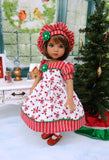 Christmas Peppermint - dress, hat, tights & shoes for Little Darling Doll or 33cm BJD