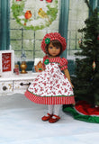 Christmas Peppermint - dress, hat, tights & shoes for Little Darling Doll or 33cm BJD
