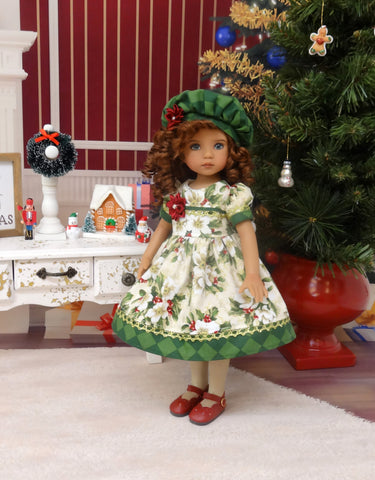 Christmas Rose - dress, hat, tights & shoes for Little Darling Doll or 33cm BJD