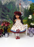 Country Flowers - dress, jacket, hat, tights & shoes for Little Darling Doll or 33cm BJD