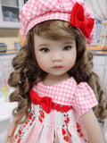Country Strawberries - dress, hat, socks & shoes for Little Darling Doll or 33cm BJD