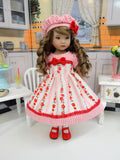 Country Strawberries - dress, hat, socks & shoes for Little Darling Doll or 33cm BJD