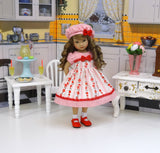 Country Strawberries - dress, hat, socks & shoes for Little Darling Doll or 33cm BJD