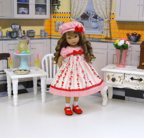 Country Strawberries - dress, hat, socks & shoes for Little Darling Doll or 33cm BJD
